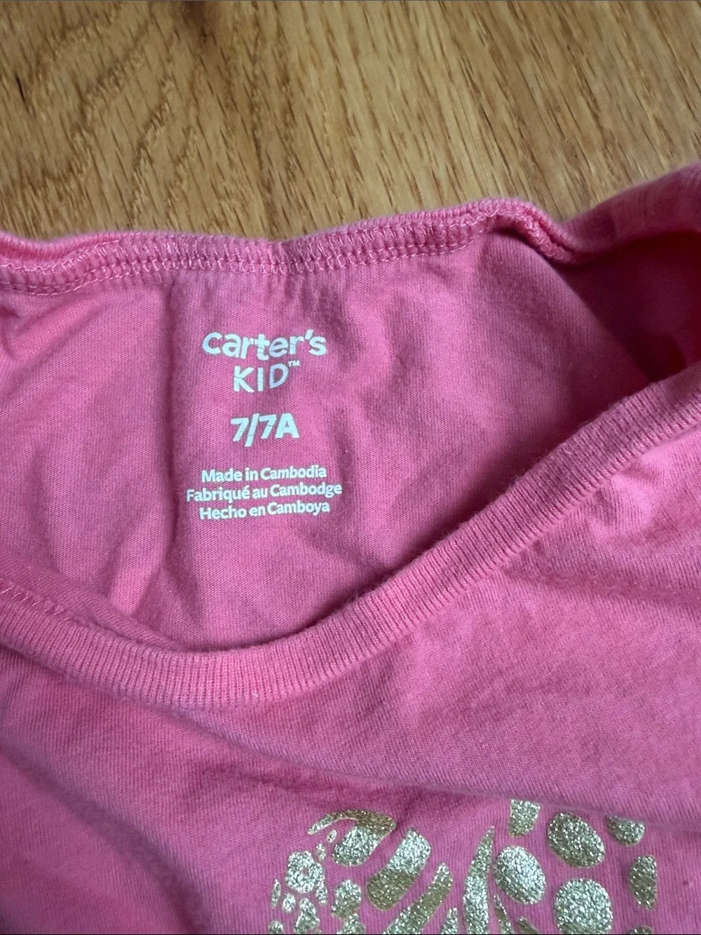 Carter's Pink Long-Sleeve Tee with Gold Heart Graphics